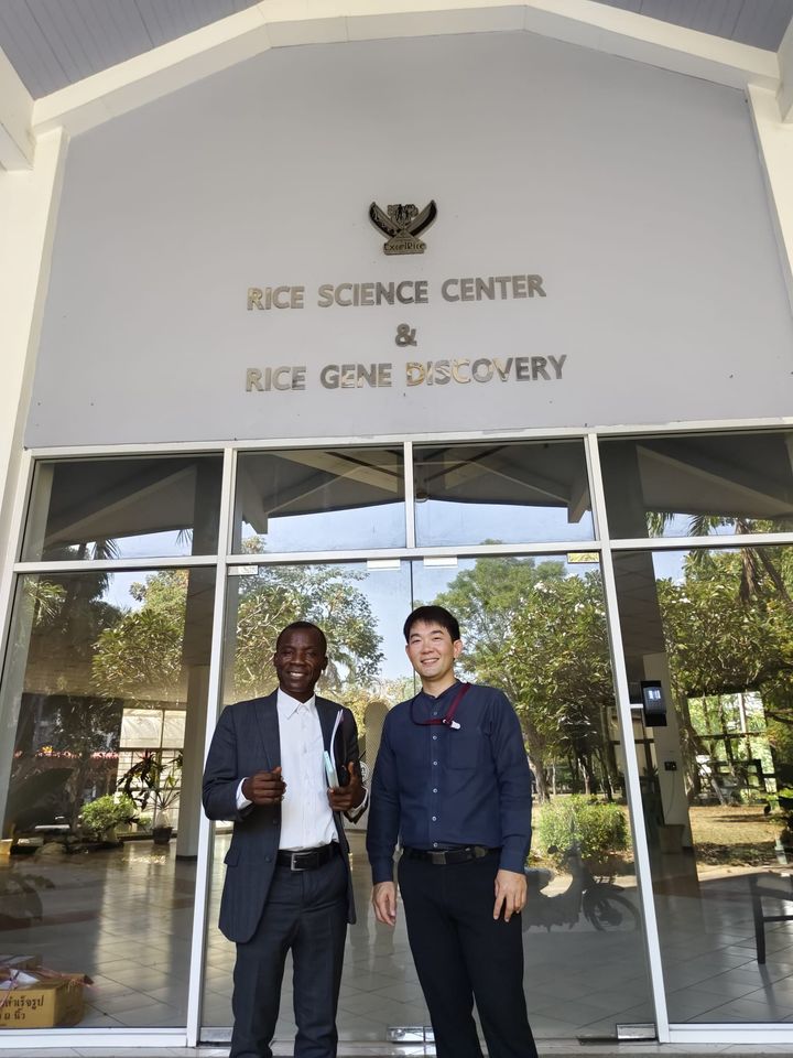 Visitors outside a rice science research centre